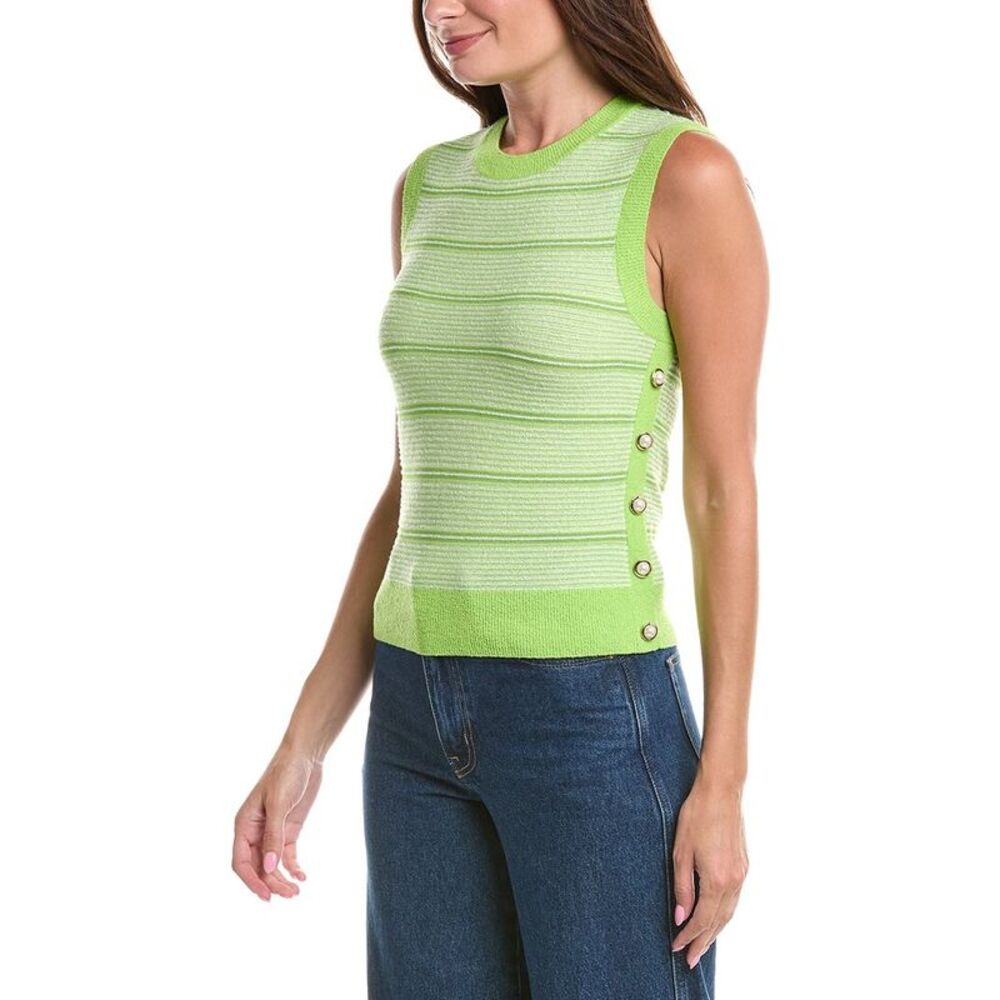 St. John Womens Wool-Blend Side Placket Tank Top, Green
